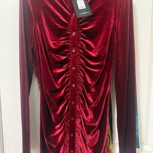 Velvet Ruched Button-Down Dress